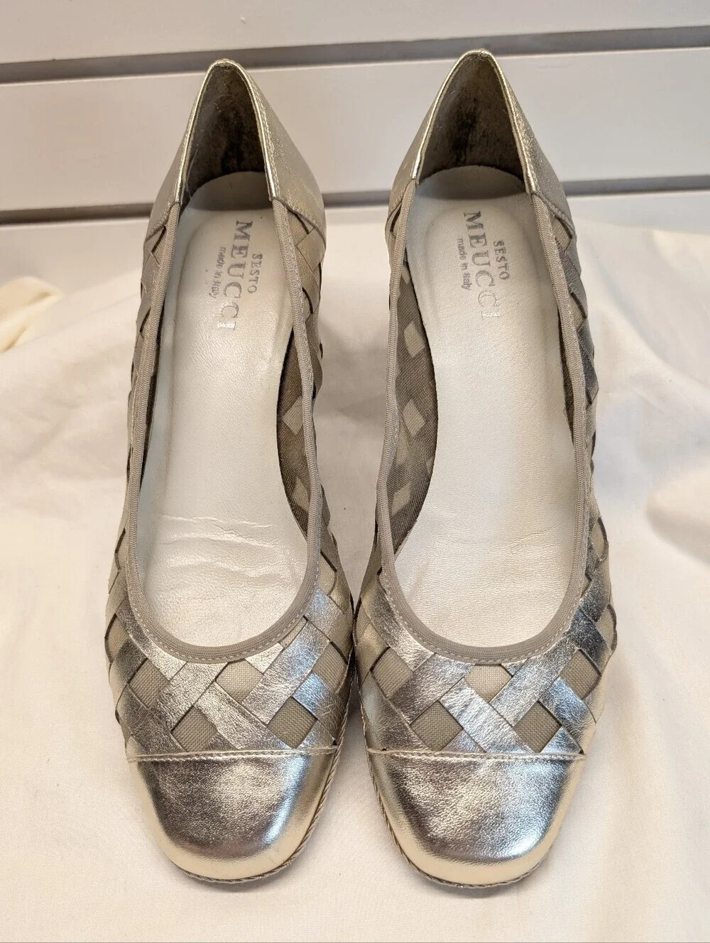 Sesto Meucci Myra Metallic Napa Espadrille Wedge Pumps 10 Italy Gold Like New!
